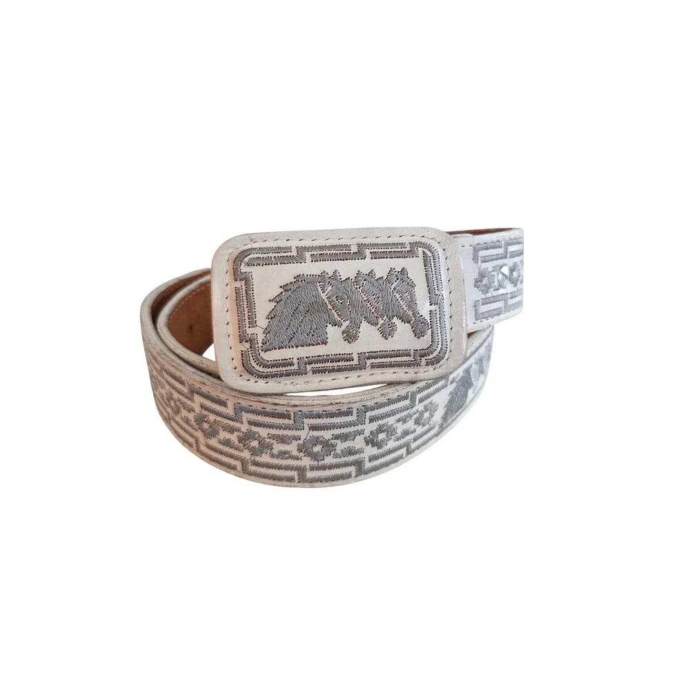 Cinturones KCB Mexican Leather Belt Sz 38 Horse Embroidery Western Cowboy‎